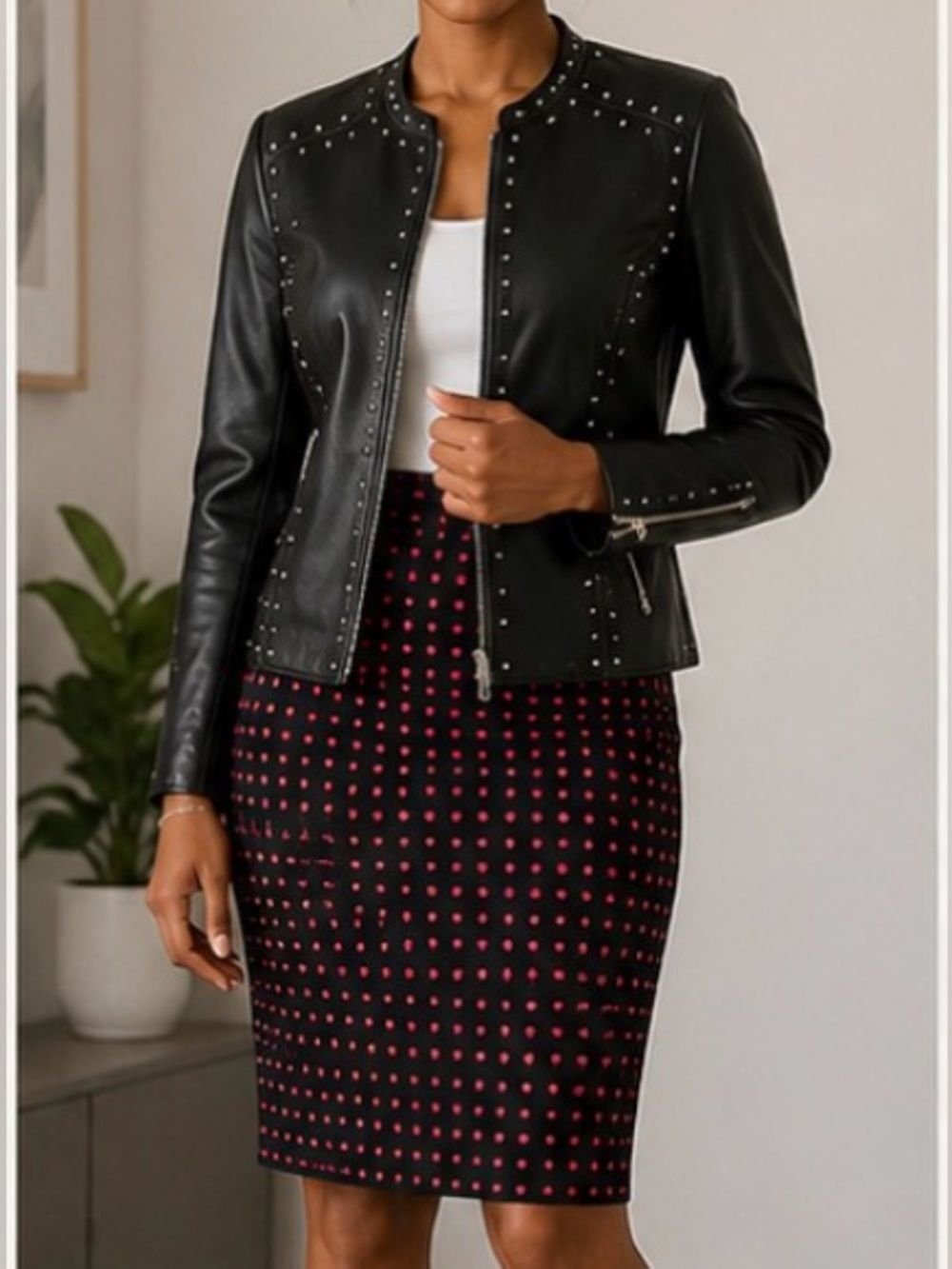 Tribal Black Pencil Skirt with Pink Dot Motif